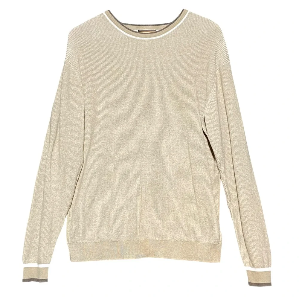 Park Slope New York Mens XL‎ Cotton Ribbed Crew Neck Sweater Tan Beige RN122675